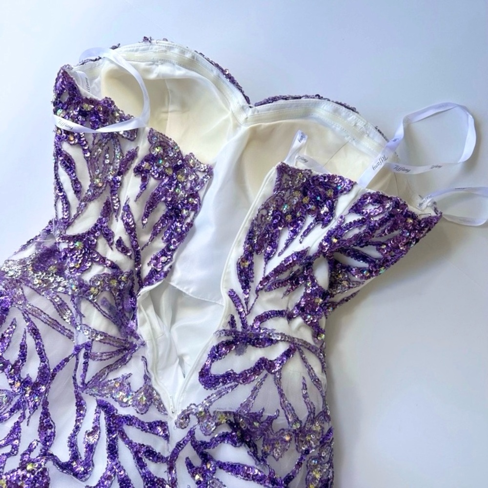 NWT Tiffany Designs 61113 Butterfly Beaded Sequin White Ivory Purple Dress 6 - Picture 11 of 15